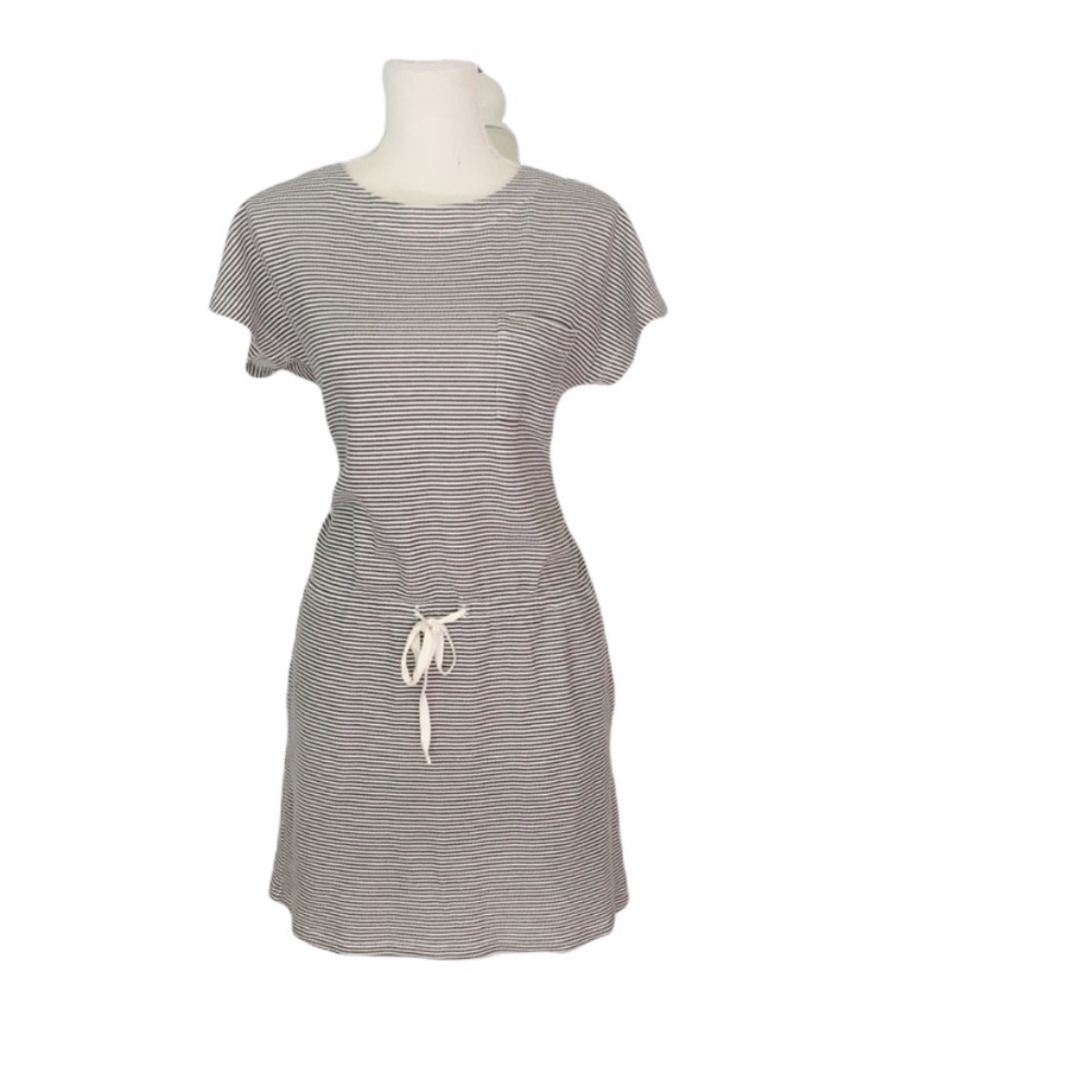 Lou & Grey Short Sleeve Gray Off White Dress Size Small